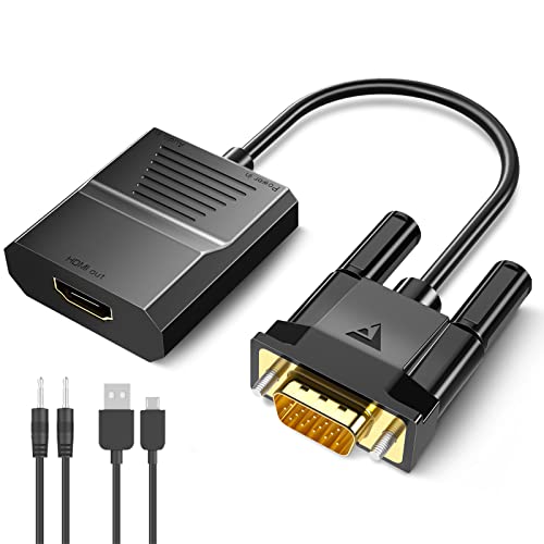 FOINNEX Adaptador VGA para HDMI, 1080P VGA to HDMI conversor com áudio, conversor VGA para HDMI PC antigo para TV/Monitor, VGA macho para HDMI adaptador para computador portátil PC TV Projetor