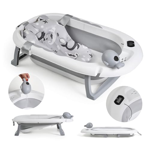 Buddy Baby • Banheira dobrável para bebéSplash com temperatura • Desde 0 meses • Almofada redutor removível • base antiderrapante • tampa de drenagem • design compacto e portátil • regador baleia