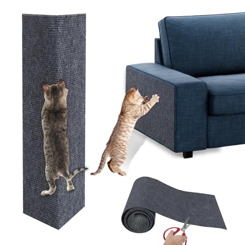 Lewondr Tapete raspador para gatos 40 x 200 cm, tapete de arranhões autocolante, tapete recortável de substituição DIY para árvore para gatos protetor de móveis sofá anti-riscos, cinzento escuro