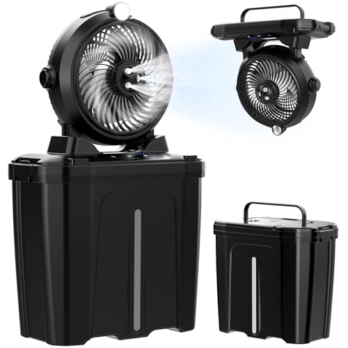 XTTANK Ventoinha de campismo cubo de 11 l e luz LED, 20000 mAh bateria ventilador nebulizador portátil, 3 velocidades, 3 modos de nebulação, oscilação vertical de 45°, campismo/pesca/viagens