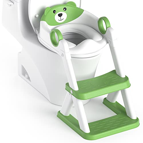 Rabb 1st Adaptador Wc para crianças, dobrável portátil infantil assento sanitário, sanita de treino 2 em 1 para crianças, almofada antiderrapante e anti-picadas, banco de escada