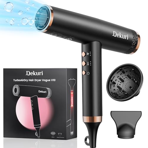 Dekuri Secador de cabelo profissional de secagem rápida, motor sem escovas de 110.000 rpm, secador de cabelo ultraleve com cuidado iónico, controlo inteligente de temperatura e 2 acessórios