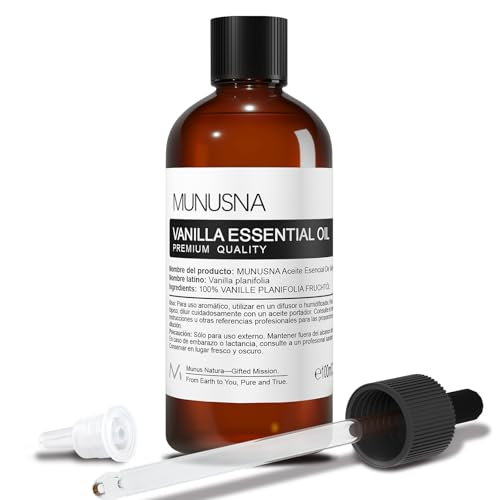 Óleo essencial baunilha 100 ml, MUNUSNA óleos essenciais naturais puros para humidificador difusor de óleo de baunilha, sabão de bricolagem, velas de aroma, baunilha óleo