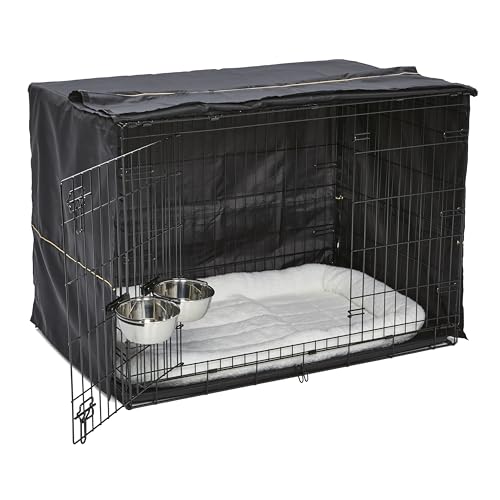 MidWest Homes for Pets iCrate Modelo 1542DD-KIT Kit de gaiola para cães recém-otimizada, de porta dupla, inclui gaiola para cães, 2 tigelas, comprimento de 106,68 cm, cor preta