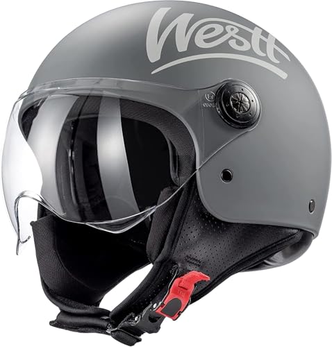 Westt Classic Capacete de motocicleta homem mulher com viseira ECE-R 22.06 capacete transparente capacete Jet mota aberta Scooter, certificado ECE Dot, tamanhos S-XL
