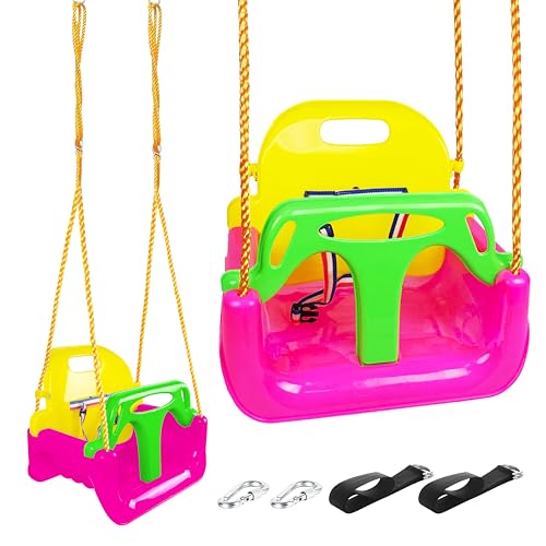 KINSPORY Balanços infantis, balanço 3 em 1, balanço jardim exterior crianças, balanço para crianças para interior e exterior (rosa escuro)