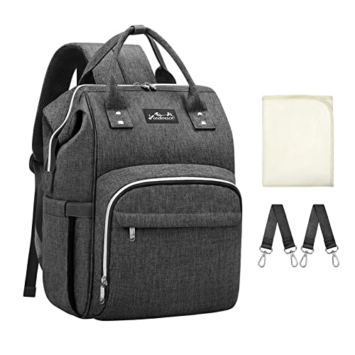 Viedouce Mochila para fraldas e biberões de bebé para mãe, impermeável, estilo Oxford, de grande capacidade, com muda-fraldas portátil e 2 ganchos para carrinho de bebé
