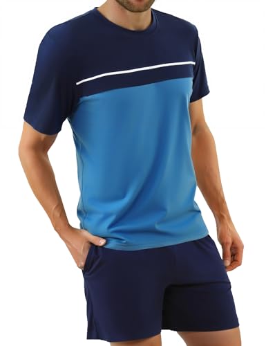 Conjunto de pijama de algodão para homem e verão, com t-shirt de manga curta e calções com bolsos macio e confortável