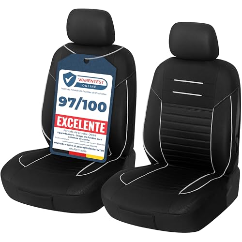 Upgrade4cars Capas de assento dianteiro para carro universais preto branco | cobertura universal | protetor de assento dianteiro para motorista e copiloto | acessórios interior decoração