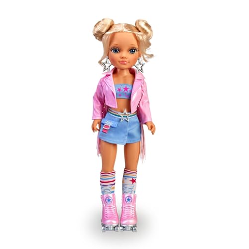 Nancy - Um dia de dança em patines, boneca patinadora, com acessórios e acessórios legais, penteado em 2 arcos e casaco rosa a condizer, brinquedo para meninas e meninos desde 3 anos, famosa