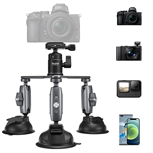 TELESIN Suporte de ventosa para câmera/smartphone / DSLR/Mic, GoPro Insta360 dji Osmo suporte de ventosa com rotação de 360 graus e tripé com ventosa de liga de alumínio resistente