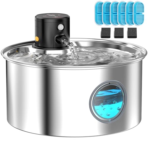 Fonte para gatos sem cabo: Bebedor gatos automático - fonte gatos água aço inoxidável - fonte para cães com sensor de movimento - dispensador de água gatos a pilhas - com 6 filtros 3 esponjas