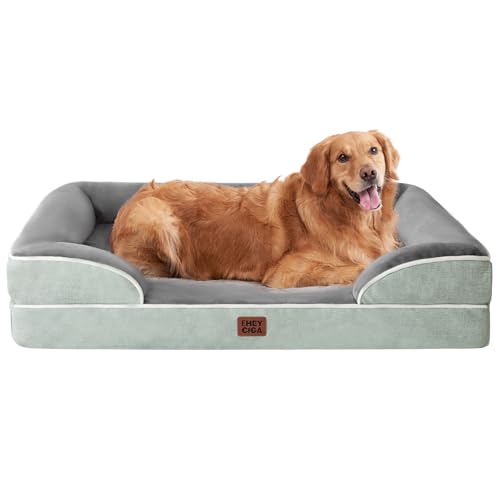 EHEYCIGA Cama extra grande, 112 x 81 x 16 cm, colchão cão impermeável lavável com espuma viscoelástica, sofá, cão ortopédica removível, verde cinzento
