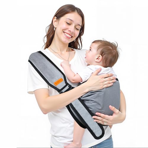Porta-bebés, porta-bebés lateral leve e respirável, design ergonómico, alças ajustáveis, adequado para bebés e crianças pequenas de 3 a 36 meses, suporta até 20 kg (preto)