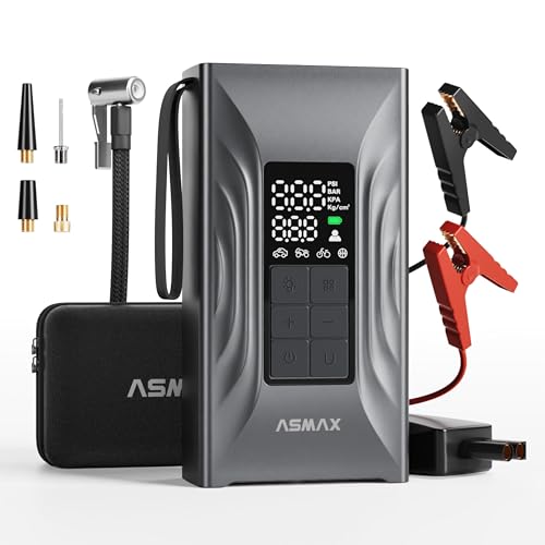ASMAX Acionador de baterias de carro 4000A, compressor de ar 150 PSI, iniciador de carro 12 V para 9 L de gasolina ou 8 L de diesel, impulsionador com ecrã LCD grande, para camião/mota - T20