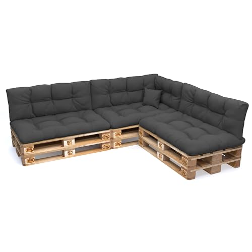 POKAR Conjunto de almofadas de 8 peças para europeu, resistente à água: 3 x 120 x 80 + 3X 120 x 40 1 x 60 x 40 + 1 x 40 x 40, para sofá de paletes, sem palês, antracite