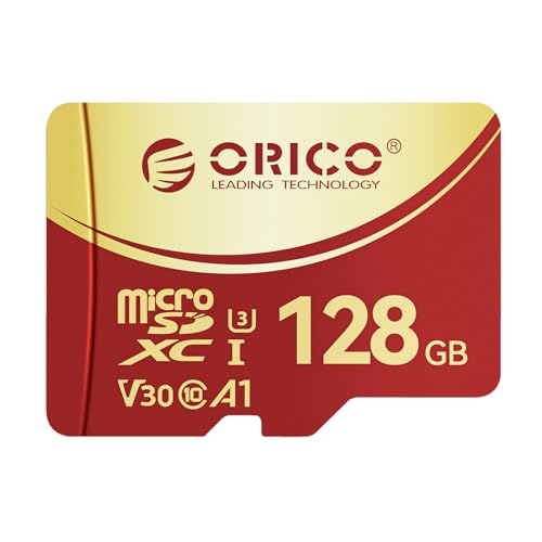 ORICO Cartão de memória microSDXC UHS-I de 128 GB, 100 MB/s, recodificação 4K UHD, U3, classe 10, V30, A1, micro SD para câmara de ação, câmara de painel, cartão TF F3