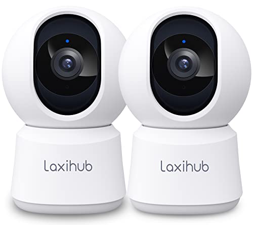 LAXIHUB 5MP Câmara de vigilância WiFi interior, câmara para cães Pan Tilt com aplicação 2,4/5 GHz, câmara para animais de estimação com visão de 355 ° de áudio bi-direcional, IP câmara compatível com