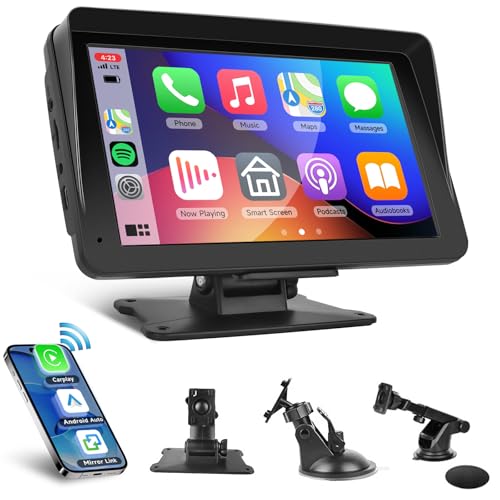 Carplay portátil sem fios ecrã sem fios Android automático, Display AirPlay/Mirror Link Multimedia monitor Bluetooth mãos livres ecrã tátil 7 polegadas rádio recetor FM, suporte AUX/TF