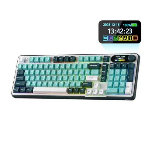 RK ROYAL KLUDGE S98 Teclado mecânico com visualização inteligente e botão, montagem superior 96% teclado mecânico sem fios BT/2,4 G/USB-C, troca quente, suporte de software