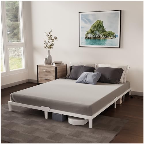 Dreamzie Cama de metal 140 x 190 com Somier branco, altura de 25 cm, Somier 140 x 190 com pernas