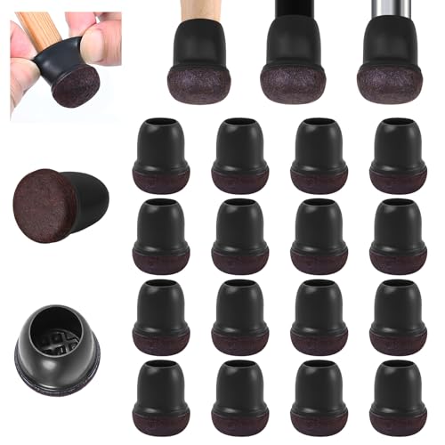 Ezprotekt Capas para pernas de cadeira, 16 protetores de chão de silicone preto pequeno com feltro embrulhado, tampas de borracha, almofadas protetoras para os pés para móveis 13 - 20 mm