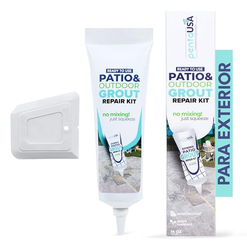 PentaUSA Branqueador de juntas - juntas azulejos, kit de reparação de juntas, reparação de escape, tubo de leite, reparação e renovação, argamassa azulejos - com espátula - 400 g (para exterior)