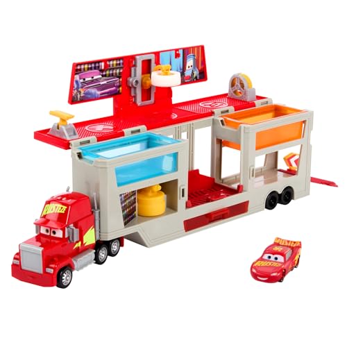 Mattel Disney Pixar Cars Color Changers camião transformável Mack oficina de pintura, conjunto de jogos para carros de brinquedo com raio McQueen, muda a cor na água, 3 anos, HPD82