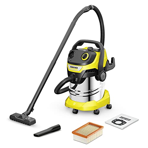 Kärcher, Aspirador a seco e húmido WD 5 S V-25/5/22, filtro dobrado plano, 1100 W, Yellow/Black, depósito de 25 l, mangueira de sucção de 2,2 m e armazenamento de mangueira