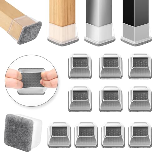 Ezprotekt Protetores de chão de silicone cinzento para pernas de cadeira 12 - 20 mm, 16 tampas de silicone para pernas de cadeira com feltro enrolado, capas de silicone para pernas de cadeira