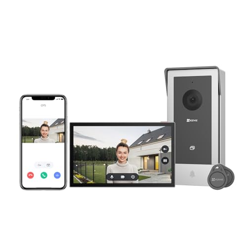 EZVIZ Porta-moedas WiFi sistema de intercomunicação 1080 P, monitor de toque a cores, campainha vídeo olho 2 fios, desbloqueio remoto, áudio bi-direcional, visão noturna, design fino, CP5