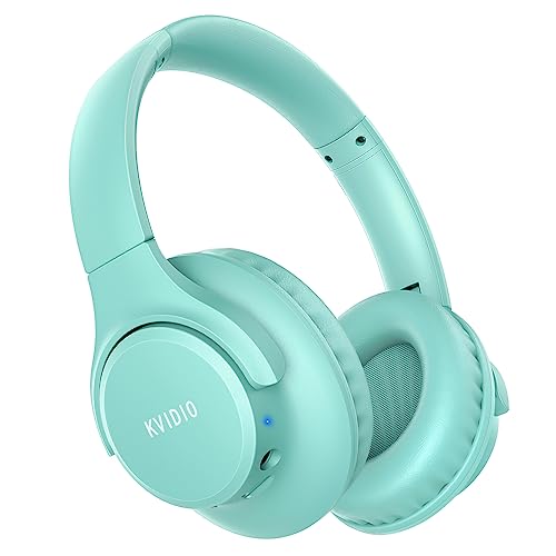 KVIDIO Auriculares sem fios Bluetooth, 65 horas de reprodução, auriculares Bluetooth, capacetes leves dobráveis com microfone, graves profundos (preto) (verde)