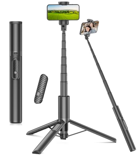 Gahenwo 153 cm Selfie Tripé móvel, tudo em um tripé de telefone com controlo remoto e 360 ° de rotação de suporte de telefone, tripé para telemóvel compatível com 4''-7'' iPhone/Android