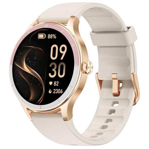 TOOBUR Relógio inteligente mulher redondo, Smartwatch desportivo/atividade/corrida/conta passos, Smart Watch compatível Android/iOS, atender / fazer chamadas, relógio mulher saúde, IP68 Waterproof