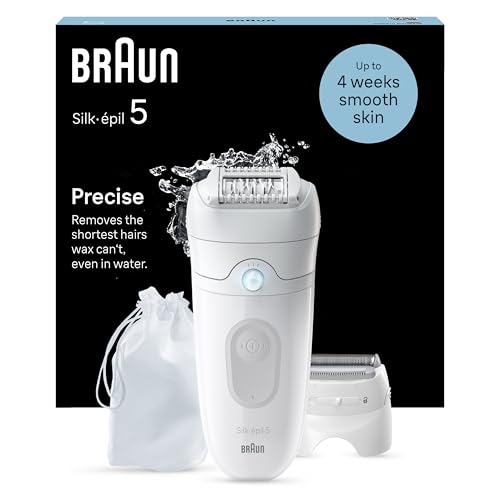 Braun Silk-épil 5, Depiladora elétrica mulher para uma remoção fácil do pêlo, remoção a seco e molhado, com cabeça de barbeadora, pele macia e duradoura, 5-041, branco/cinzento