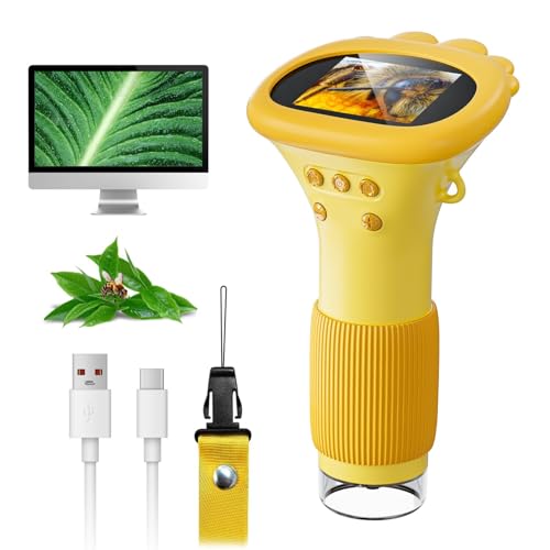 SGAINUL Microscópio digital para crianças com ecrã IPS de 2,0", recarregável 1000 x , eletrónico com 8 luzes LED, presente para aniversário/Natal / Ano Novo (laranja)