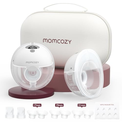 Momcozy M5 Saqueças elétrico mãos livres, extrator de leite portátil de boca de bebé flange de dupla selado com 3 modos e 9 níveis - 24 mm (2, cinzento)