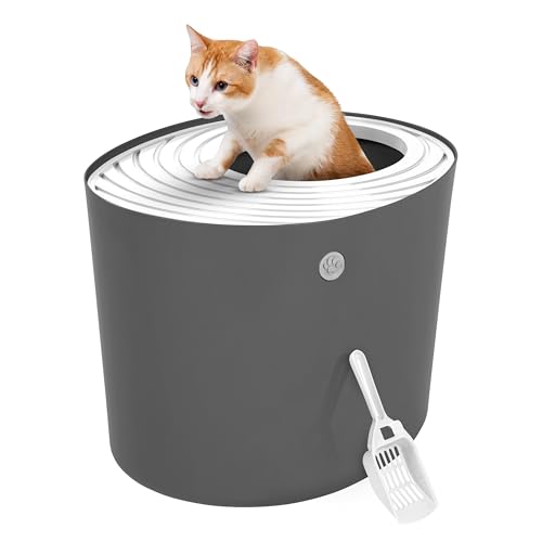 Iris Ohyama Areneiro de gato coberto com pá, até 7 kg, cinzento, caixa de areia para gatos, caixa, para gatos grandes e pequenos, fechado, caça-louças, WC, livre de BPA, Cat Litter Box, PUNT-530