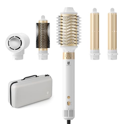 [5 em 1] Escova secador de cabelo & Air Styler, [110000 RPM] Secador iónico de alta velocidade, com 2 ar de cilindro de ondulação automática, volumizador, escova redonda, alisador, para todos os tipos