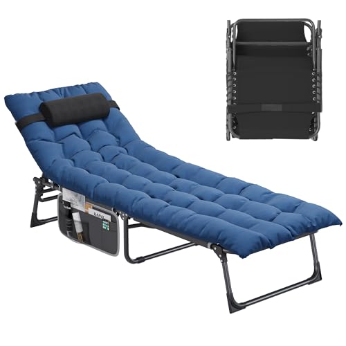 YITAHOME Espreguiçadeira dobrável de praia, com almofada, 190 x 68 x 31 cm, espreguiçadeiras, jardim e exterior, 4 posições, ajustáveis para piscina, com apoio de cabeça e bolso lateral, carga de 300
