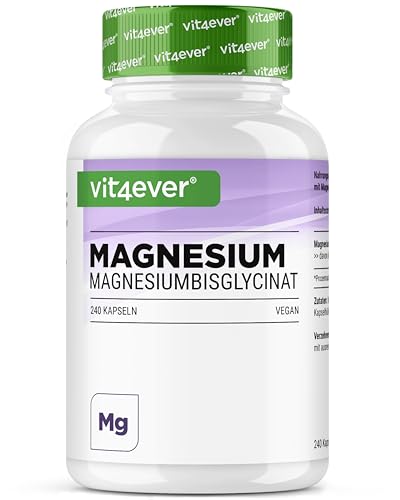 Bisglicinato de magnésio - 240 cápsulas - Premium: magnésio quelado - 155 mg de magnésio elementar por cápsula - Vegan - Fórmula de alta dose