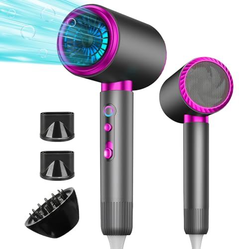 AIUNAOM 2400 W Secador de cabelo profissional, secador de cabelo iónico silencioso com 1 difusor e 2 concentradores, 3 configurações de velocidade para uso em sala de estar de casa e de viagem