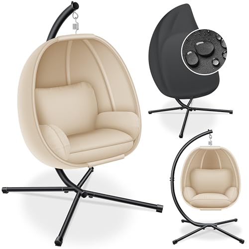 KESSER® Cadeira suspensa de luxo com moldura almofada de assento suave, lateral, assento e encosto cesta, para interior e exterior, cesta de jardim, peso máximo. 150 kg