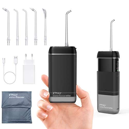 Irrigador dental bucal elétrico portátil, irrigador bucal com adaptador/3 modos/5 bicos/adequado para viagens e casa (Black)