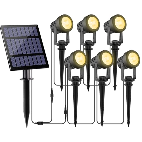 NATPOW Luzes solares LED para exterior e jardim, holofote LED solar, 6 em 1, lâmpadas solares para jardim ao ar livre, IP65, impermeável, 2 níveis de brilho iluminação para árvores, pátio, caminhos