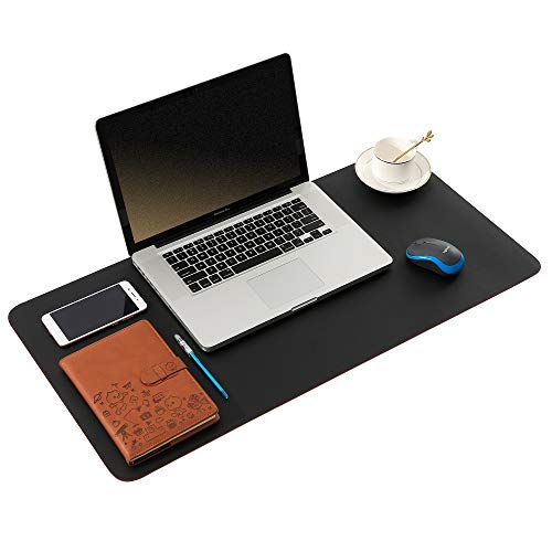 ARNTY Protetor de mesa de couro PU, protetor de mesa de escritório frente e verso, grande almofada de secretária de escritório para computador, Desk Mat para escritório e casa (preto e vermelho, 80 *
