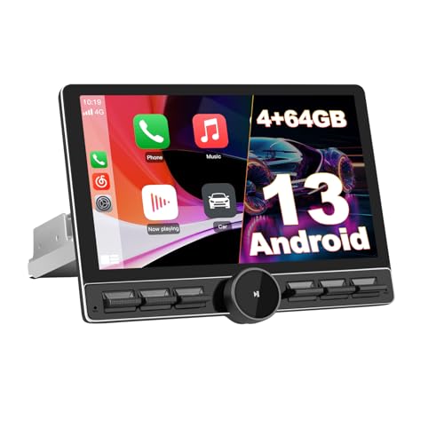 Hexinex Android 13,0 [4 GB + 64 GB] Rádio de carro 1 DIN universal com ecrã tátil inclinável e rotativo de 10,6 polegadas, o auto-rádio suporta CarPlay/Android Auto sem fios/MirrorLink/WiFi/4G/Blue