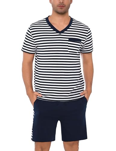 Litherday Pijama homem verão algodão pijamas homem manga curta conjunto de pijama xadrez roupa de dormir 2 peças bolsos S-XXL