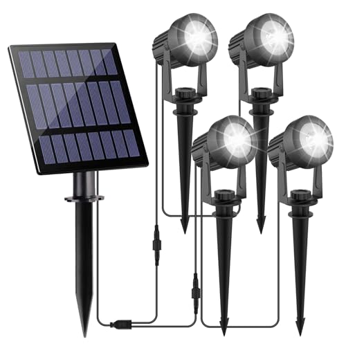 Focos solares exteriores 1000 LM-NATPOW luz exterior IP65, 2 modos de instalação (parede/chão), automático noturno para jardim/terraço/entrada (branco 6000 K, kit de 4 unidades)