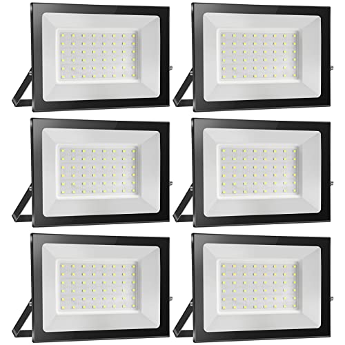 Probapro 50 W Focos LED para exterior, 6 peças, projetor LED 5000 LM IP65, impermeável, 3000 K branco quente para jardim, pátio, garagem, terraço, holofote exterior de segurança com alta luminosidade